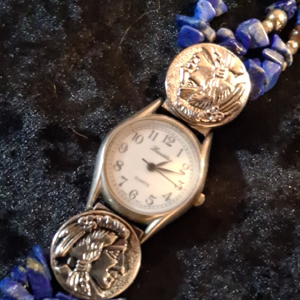 Blue and Silver Ornate Watch with Classic Detailing